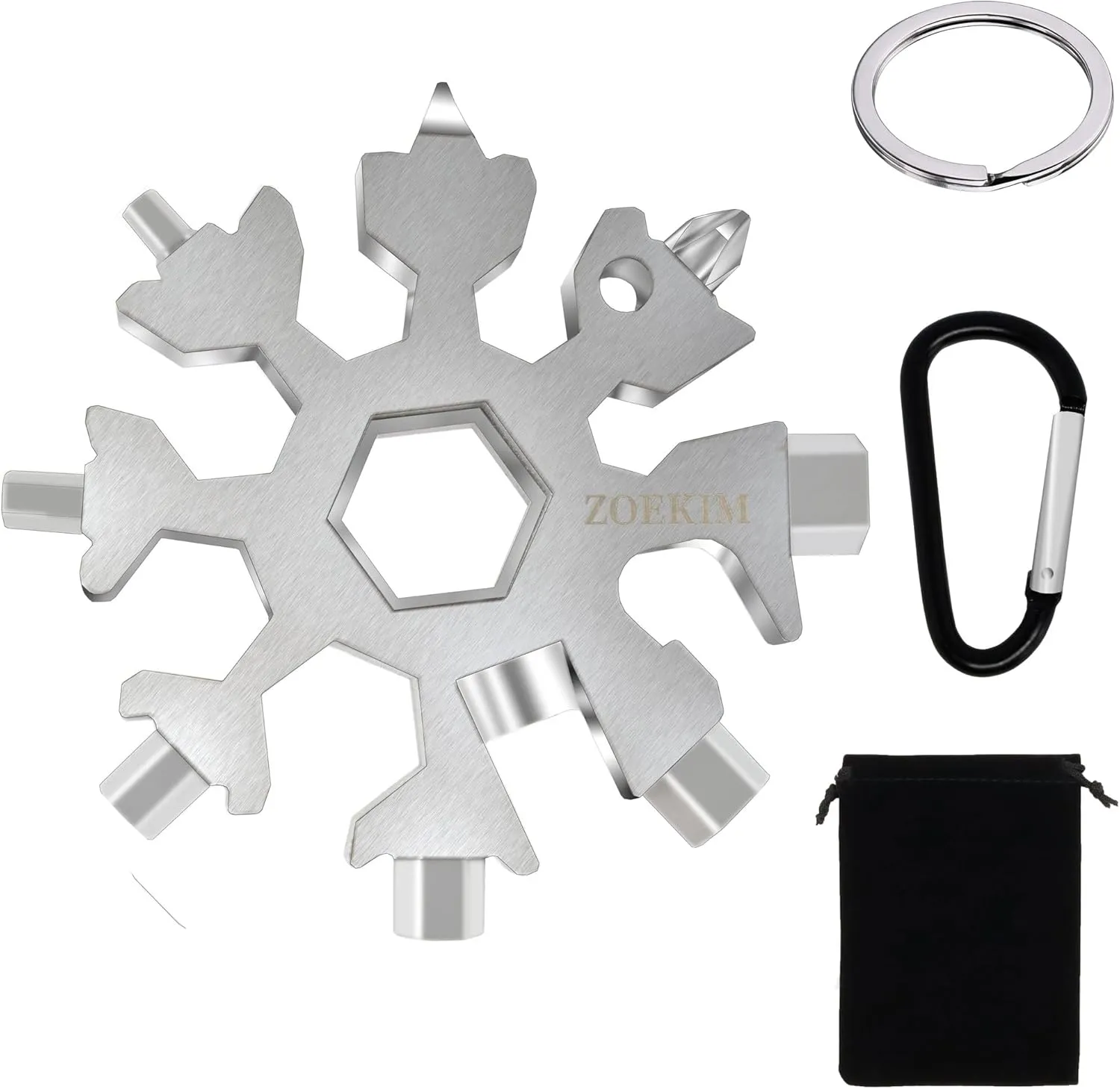 18-in-1 Snowflake Multitool, Stainless Steel Snowflakes Multitool Keychain, Combination Bottle Opener Incredible Tool