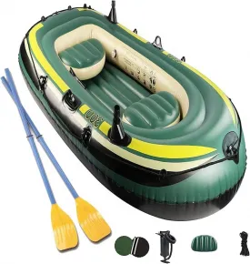 3-Person Inflatable Kayak Raft with Oars, Pump & Rope, Heavy-Duty PVC Portable Fishing Boat for Lakes, Rivers, and Seas, Stable Canoe with 3 Air Chambers, 250kg Capacity