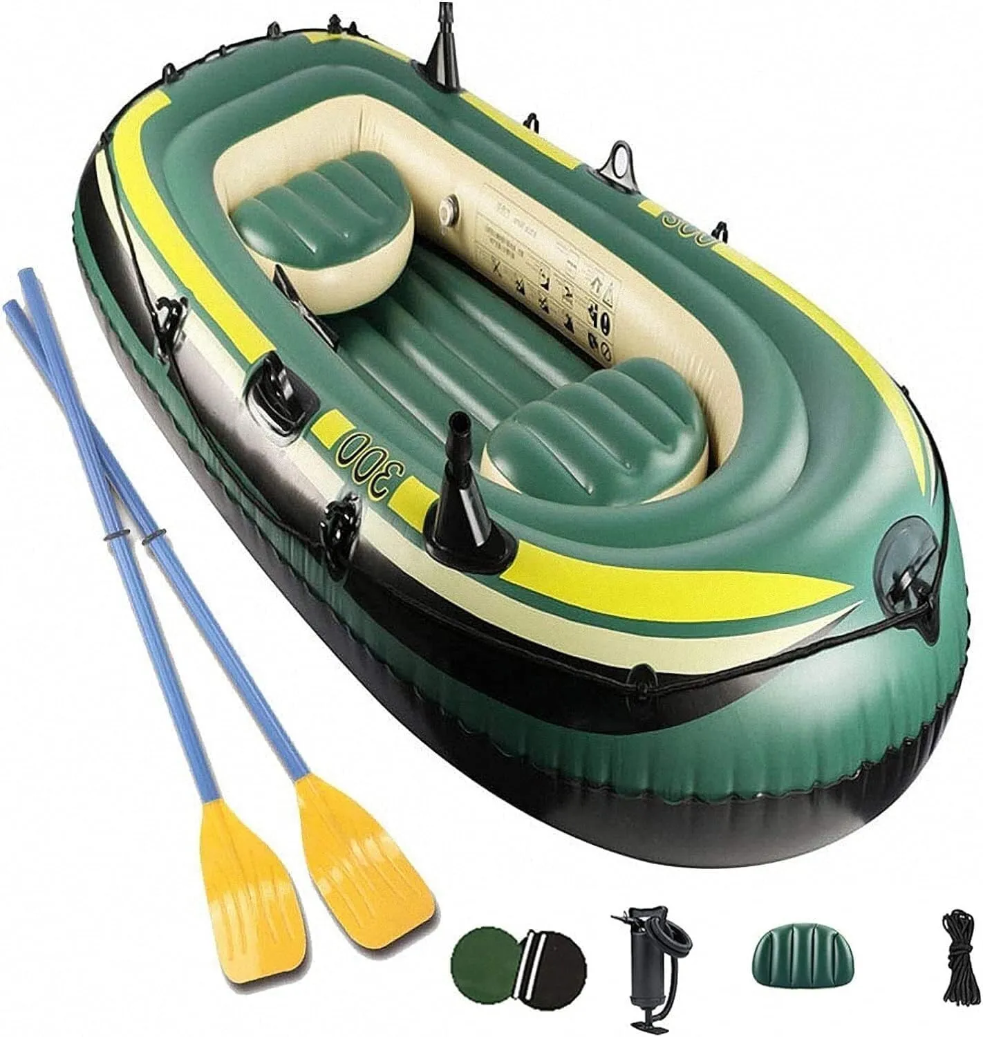 3-Person Inflatable Kayak Raft with Oars, Pump & Rope, Heavy-Duty PVC Portable Fishing Boat for Lakes, Rivers, and Seas, Stable Canoe with 3 Air Chambers, 250kg Capacity