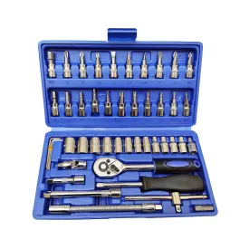 Aegon SS-46 1/4" 46 Pieces Heavy Duty Combinational Ratchet Socket Wrench Spanner Chrome Vanadium Hand Tool Kit For Repairing Work, DIY, Auto Repairs Car & Bike