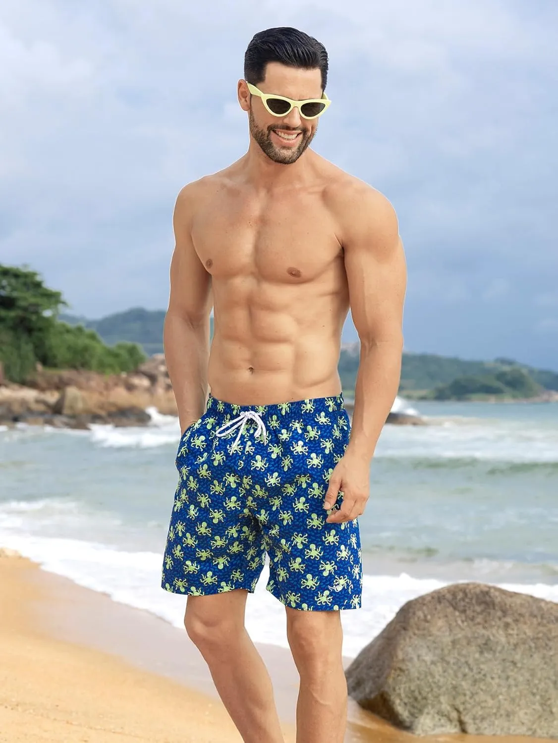 Angel season Men's 7" Quick Dry Swim Trunks with Compression Liner 2025 New Beach Board Shorts Bathing Suit with Pockets
