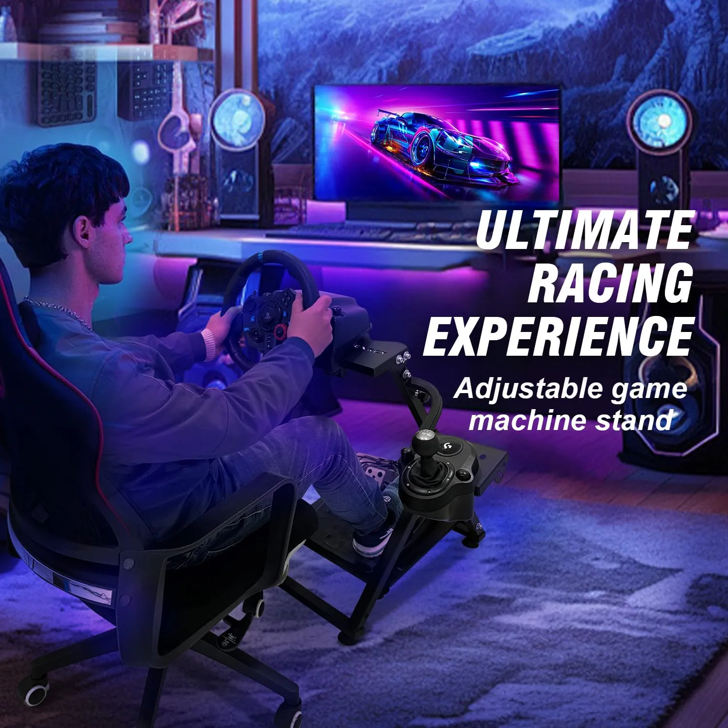 CXRCY Racing Wheel Stand Compatible with Logitech G920 G29 G27 G25 Gaming Cockpit Height Adjustable Foldable Gaming Racing Simulator Steering Wheel Stand,Wheel and Pedals Not Included