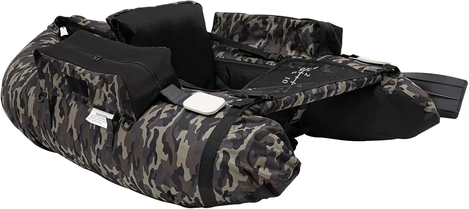 Fishing Boat Outdoor Inflatable Float Tubes for Camouflage Belly Boats 286Lbs Load Capacity for Lakes Rivers Creeks Adjustable Backrest (90-180) with Two Buckle Straps (Camouflage)