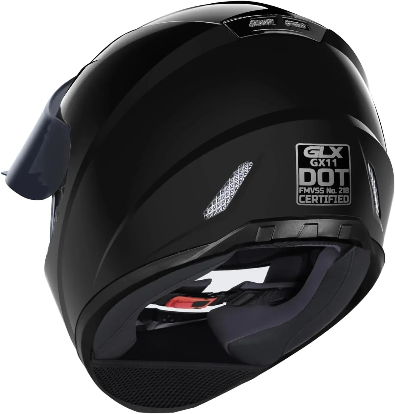 GLX GX11 Compact Motorcycle Helmet - Black, Medium - Full Face w/ Tinted Visor, DOT Approved