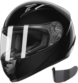 GLX GX11 Compact Motorcycle Helmet - Black, Medium - Full Face w/ Tinted Visor, DOT Approved