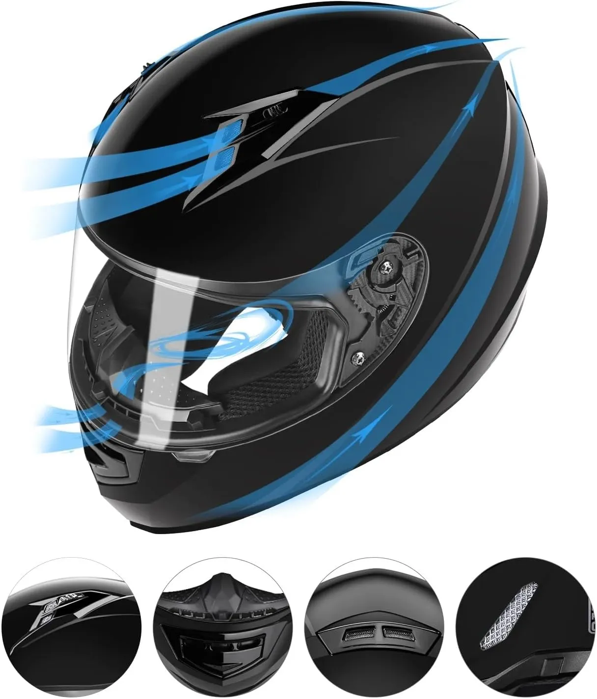 GLX GX11 Compact Motorcycle Helmet - Black, Medium - Full Face w/ Tinted Visor, DOT Approved