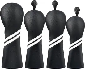 Golf Club Head Covers for Fairway Woods Driver Hybrids 4 Pieces Long Neck PU Leather Sports Fan Golf Headcovers Set with Interchangeable No. Tags 2 3 4 5 7 X Head Cover Golf Accessories for Men Women