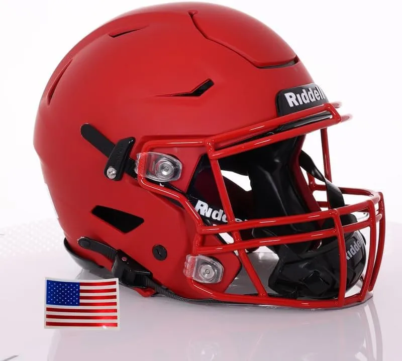 Green Gridiron - Riddell SpeedFlex Adult w/Scarlet SF-2BD Facemask   Chrome US Helmet Flag Decal