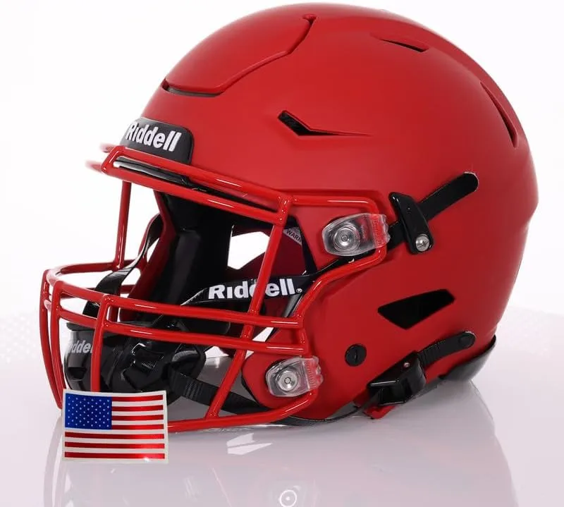 Green Gridiron - Riddell SpeedFlex Adult w/Scarlet SF-2BD Facemask   Chrome US Helmet Flag Decal