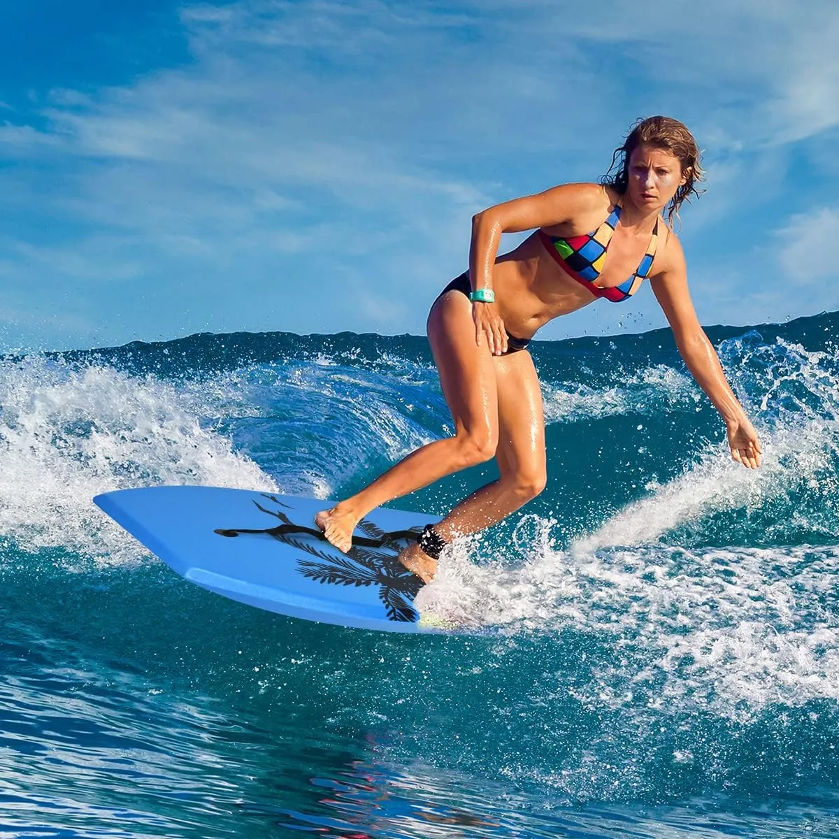 GYMAX Boogie Boards for Beach, 33"/37"/41" Body Board with EPS Foam Core, Crescent Tail, Dual Channel & Wrist Leash, Lightweight Bodyboard for Kids, Youth, Adults