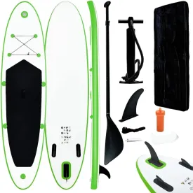 High-Performance Inflatable Stand Up Paddle Board Set, Puncture-Proof and Stable, for Recreational Paddling, Green and White