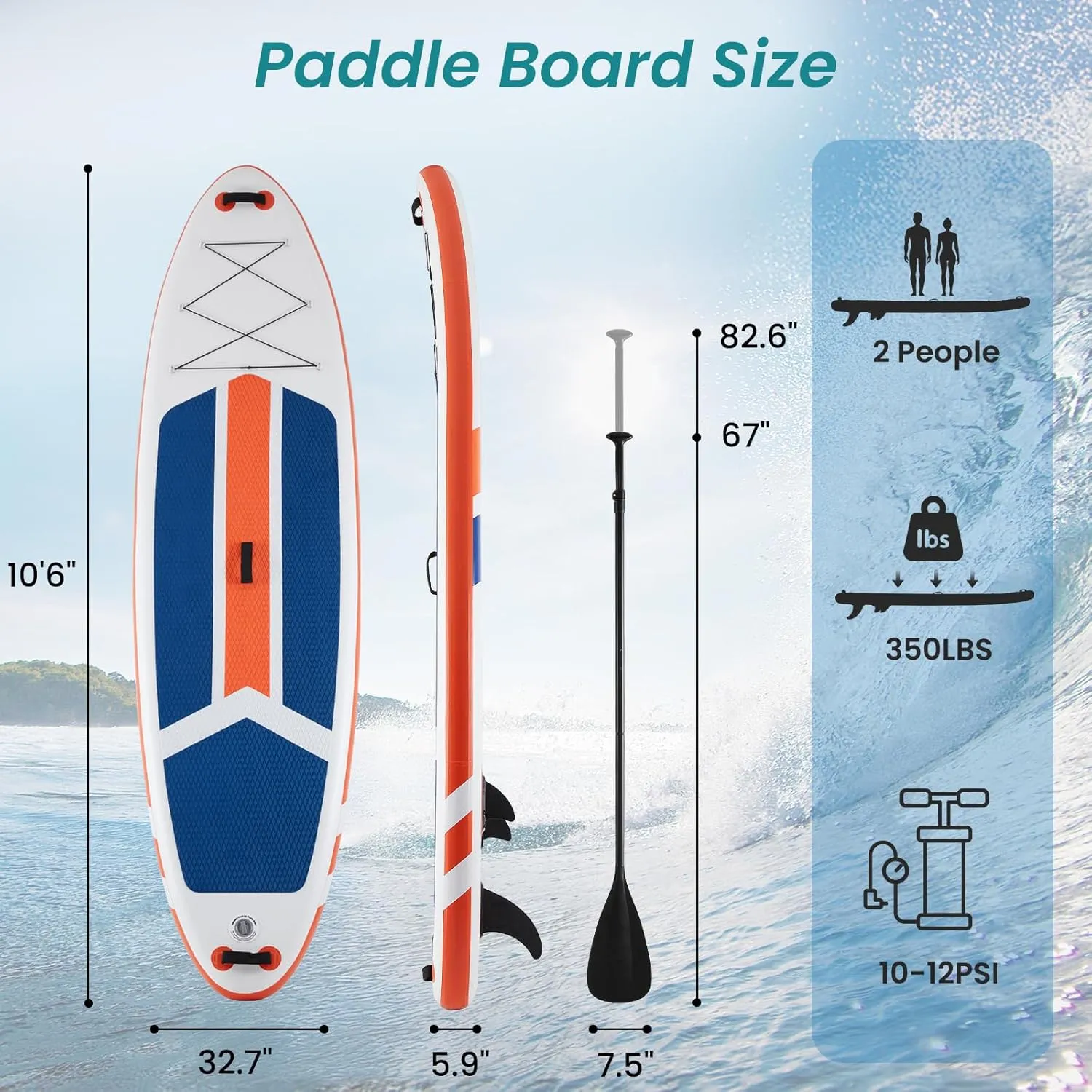 Inflatable Stand Up Paddle Board 10'6" with Premium SUP Paddleboard Accessories, Wide Stable Anti-Slip EVA Deck Design, Blow Up Surfboard for Youth & Adults of All Skill Levels