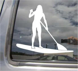 Lady Stand Up Paddle Board SUP - Girl Woman Wahine Hawaii - Cars Trucks Moped Helmet Hard Hat Auto Automotive Craft Laptop Vinyl Decal Store Window Wall Sticker 04013