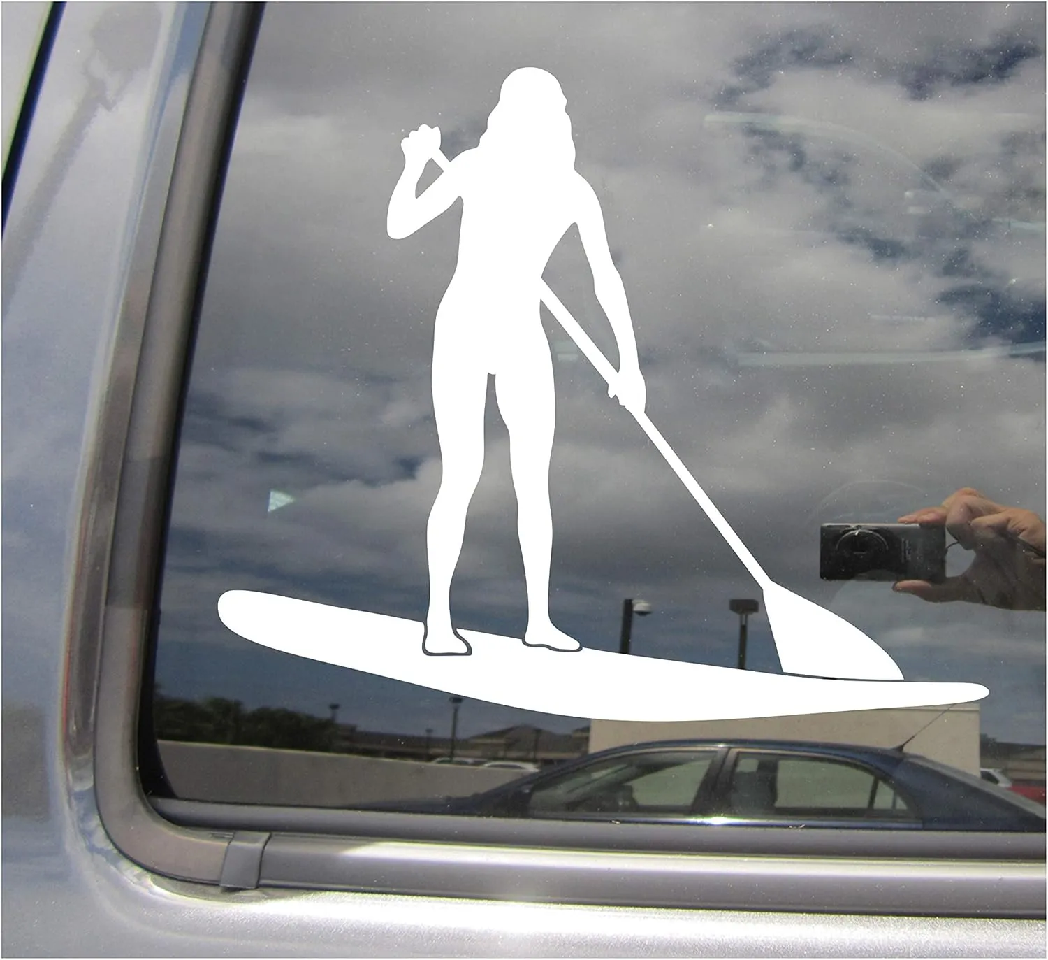Lady Stand Up Paddle Board SUP - Girl Woman Wahine Hawaii - Cars Trucks Moped Helmet Hard Hat Auto Automotive Craft Laptop Vinyl Decal Store Window Wall Sticker 04013