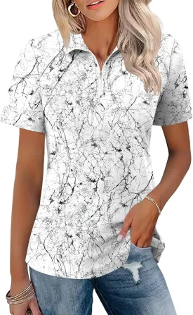 LOMON Womens Golf Polo Shirts Summer Short Sleeve 1/4 Zip Tops Moisture Wicking Casual Tennis Activewear with Pockets