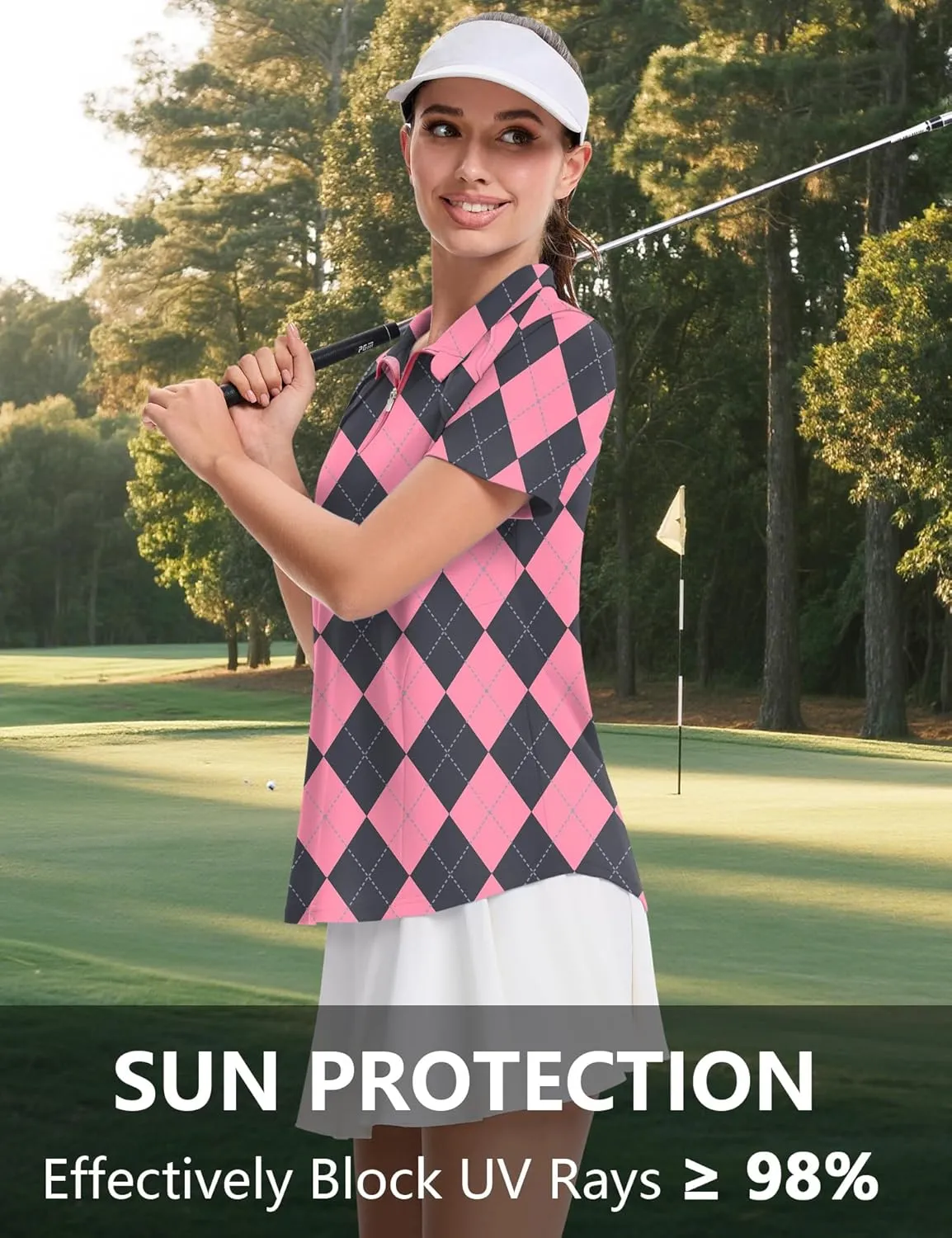 LOMON Womens Golf Polo Shirts Summer Short Sleeve 1/4 Zip Tops Moisture Wicking Casual Tennis Activewear with Pockets
