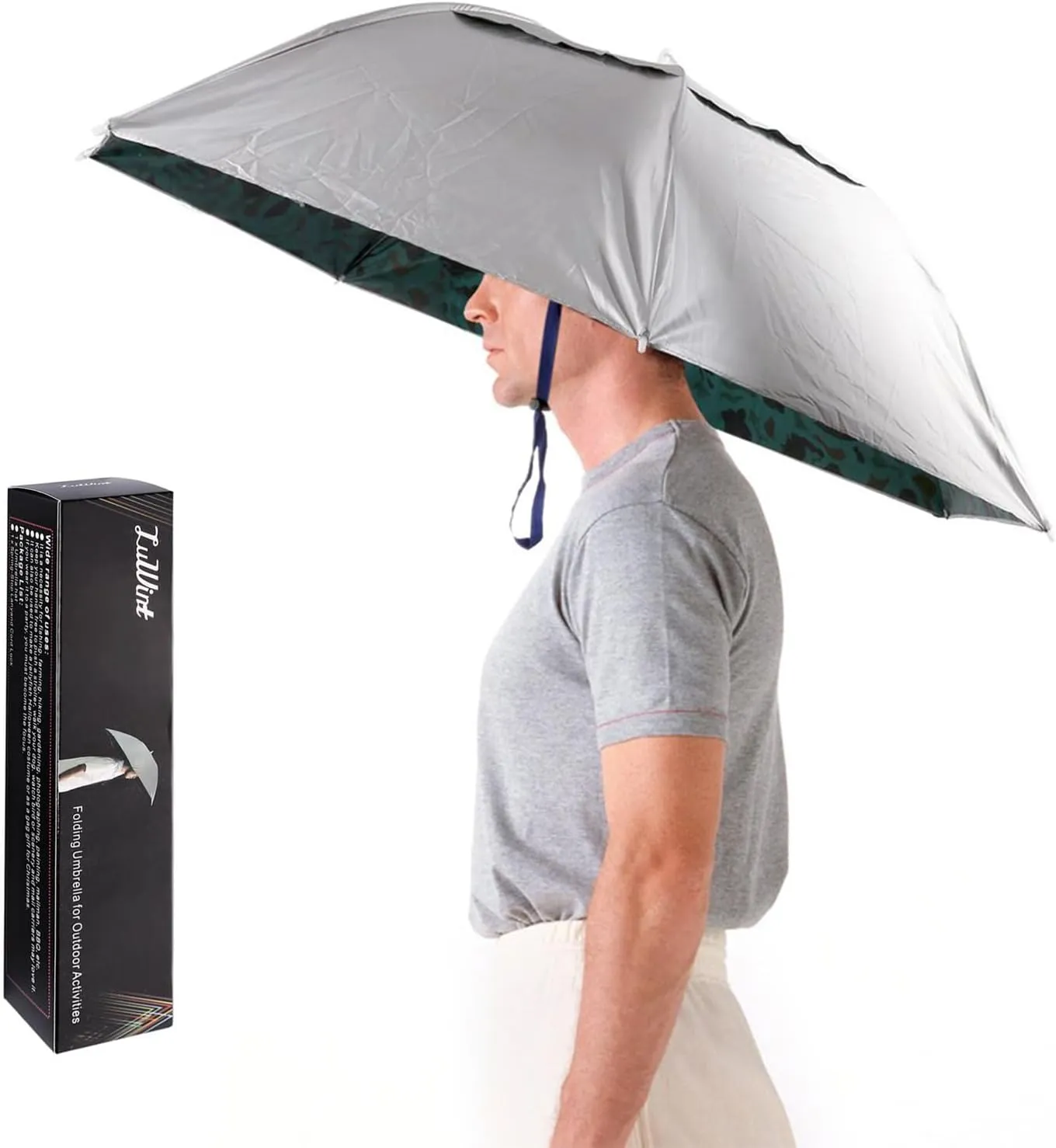 Luwint Head Umbrella Hat, Compact Folding Hands Free Hat Umbrella for Adults Rain Sun Protection Gardening Fishing Hiking Beach Costume, 36 Inch