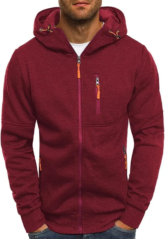 Men Hoodies Casual Hoodies for Men with Zip Pockets Full Zip Long Sleeve Sweatshirt Sports Hooded Jacket