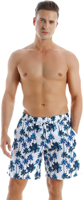 OMZIN Father and Son Swim Trunks Drawstring Elastic Waist Beach Shorts with Pockets