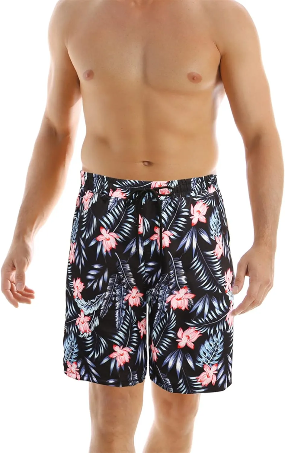 OMZIN Father and Son Swim Trunks Drawstring Elastic Waist Beach Shorts with Pockets