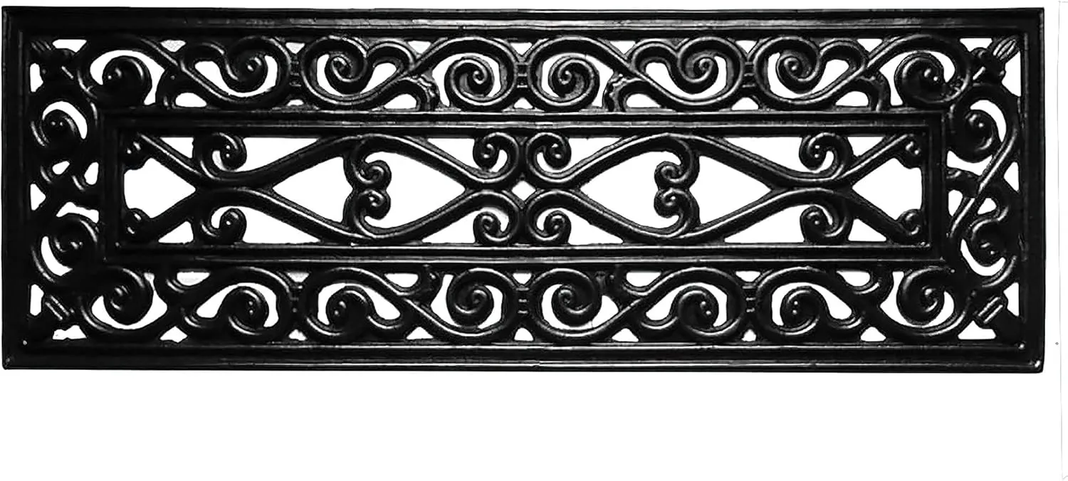 Ottomanson Indoor/Outdoor Hose-Wash Iron Wrought Design Non-Slip Rubber 10" x 30" Modern Stair Treads for Stairs, Garage, Patio, 5 Pack, Black Wrought