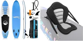 SereneLife Inflatable Stand Up Paddle Board (6 Inches Thick) & Universal Paddle-Board Seat - Adjustable Paddle Board Seat, Form-Fitting Design for All Body Sizes, Large & Small
