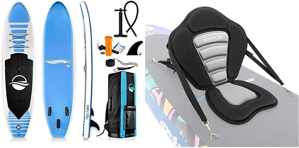 SereneLife Inflatable Stand Up Paddle Board (6 Inches Thick) & Universal Paddle-Board Seat - Adjustable Paddle Board Seat, Form-Fitting Design for All Body Sizes, Large & Small