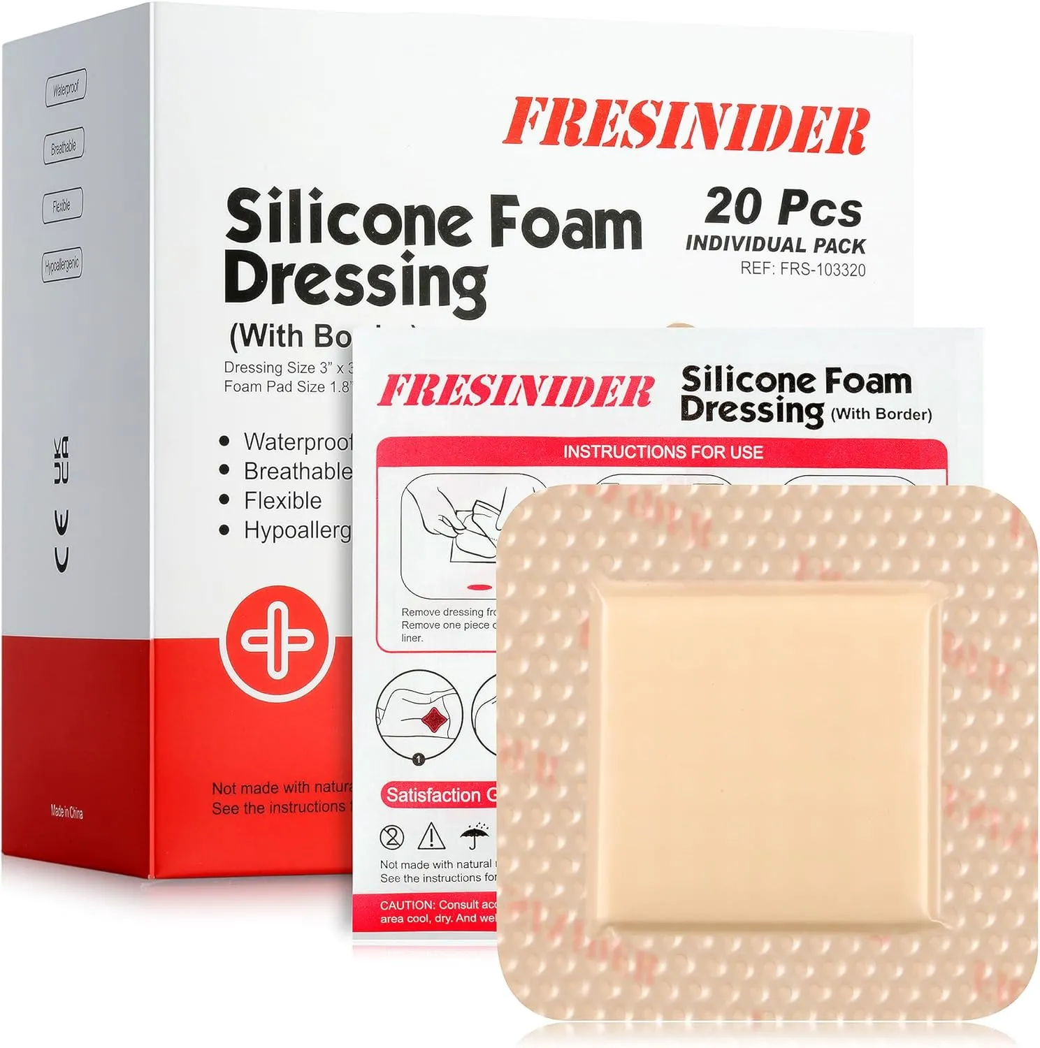 Silicone Foam Dressing with Adhesive Border  Wound Dressing Bandage  Silicone Foam Pad  Pack of 20  3 x 3 Inches Large Waterproof Bandages  Self Adhesive Wound Care and Dressings