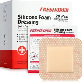 Silicone Foam Dressing with Adhesive Border  Wound Dressing Bandage  Silicone Foam Pad  Pack of 20  3 x 3 Inches Large Waterproof Bandages  Self Adhesive Wound Care and Dressings