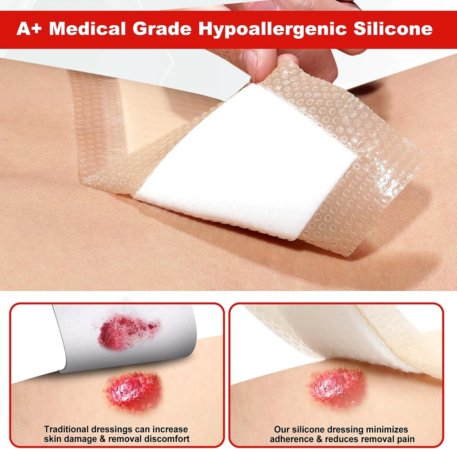 Silicone Foam Dressing with Adhesive Border  Wound Dressing Bandage  Silicone Foam Pad  Pack of 20  3 x 3 Inches Large Waterproof Bandages  Self Adhesive Wound Care and Dressings