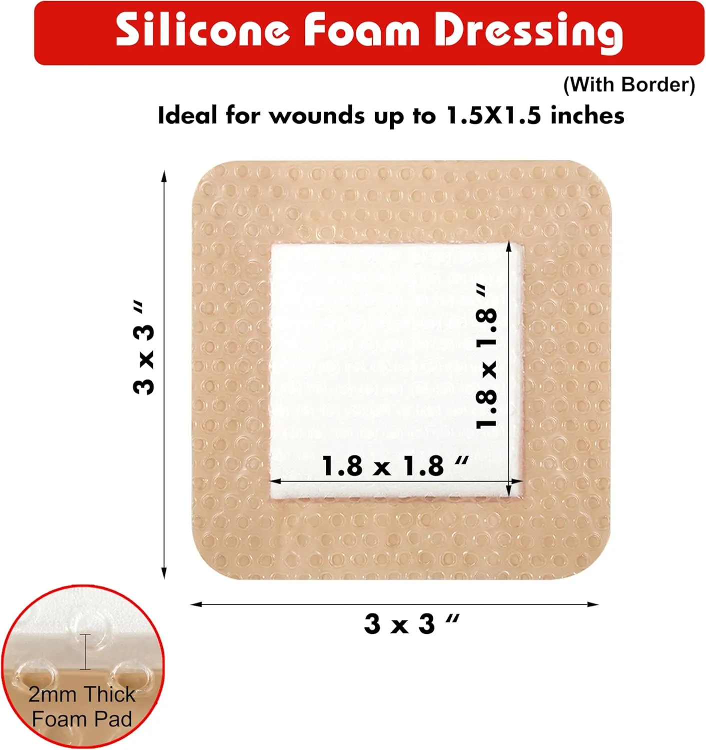 Silicone Foam Dressing with Adhesive Border  Wound Dressing Bandage  Silicone Foam Pad  Pack of 20  3 x 3 Inches Large Waterproof Bandages  Self Adhesive Wound Care and Dressings