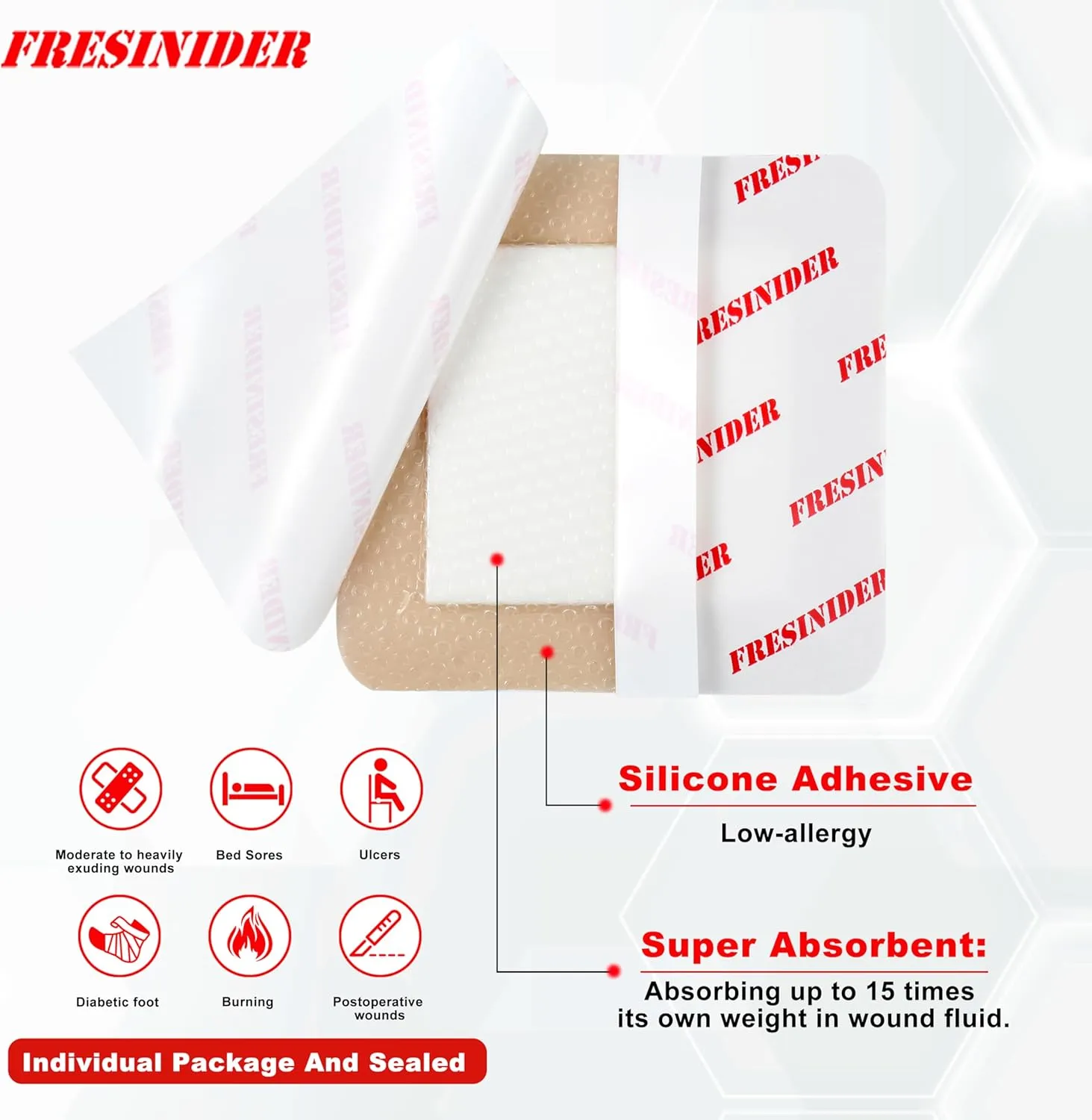 Silicone Foam Dressing with Adhesive Border  Wound Dressing Bandage  Silicone Foam Pad  Pack of 20  3 x 3 Inches Large Waterproof Bandages  Self Adhesive Wound Care and Dressings