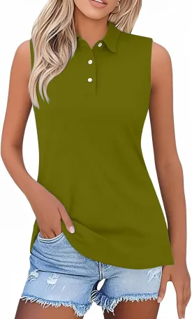 Sleeveless Polo Shirts Women Summer Sport Golf Tennis Tank Tops Workout Clothes Button Down Collared Athletic Shirts