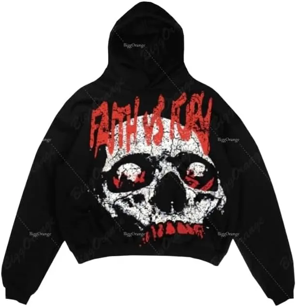 Street retro unisex pullover hoodie, autumn and winter Gothic printed casual hoodie
