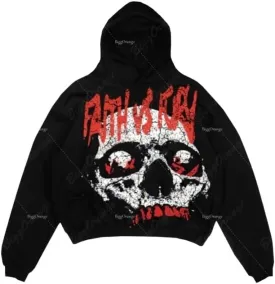 Street retro unisex pullover hoodie, autumn and winter Gothic printed casual hoodie