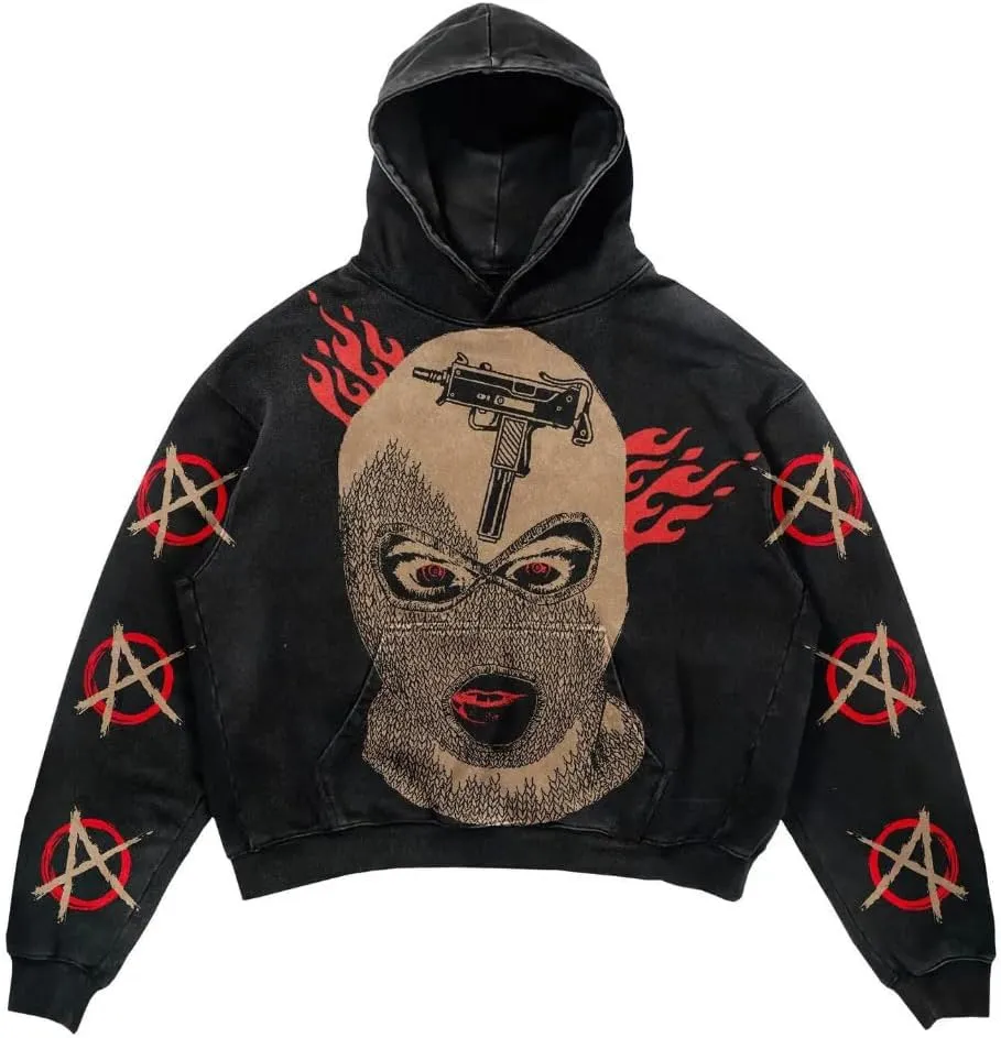Street retro unisex pullover hoodie, autumn and winter Gothic printed casual hoodie