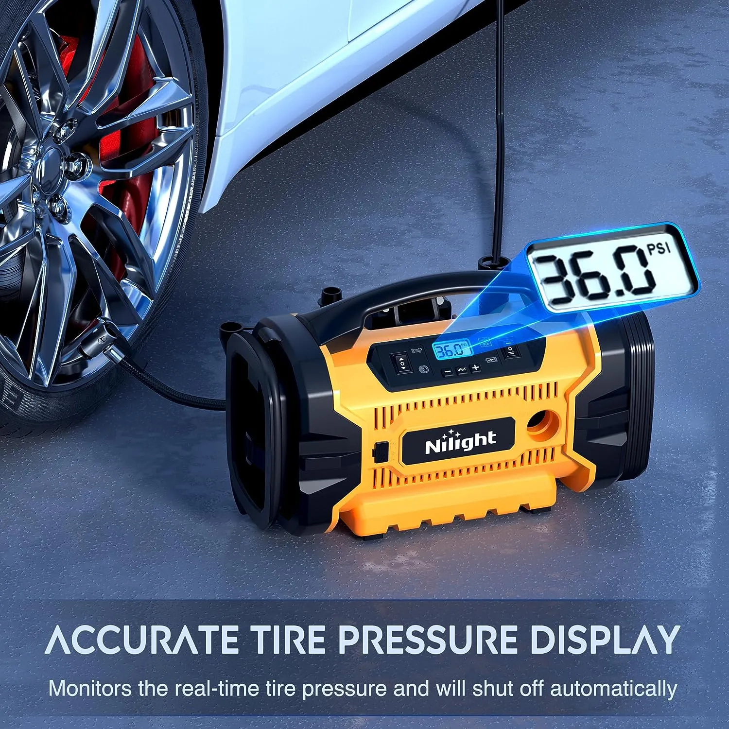 Tire Inflator Air Compressor AC/DC Dual Power 160PSI Rechargeable Battery