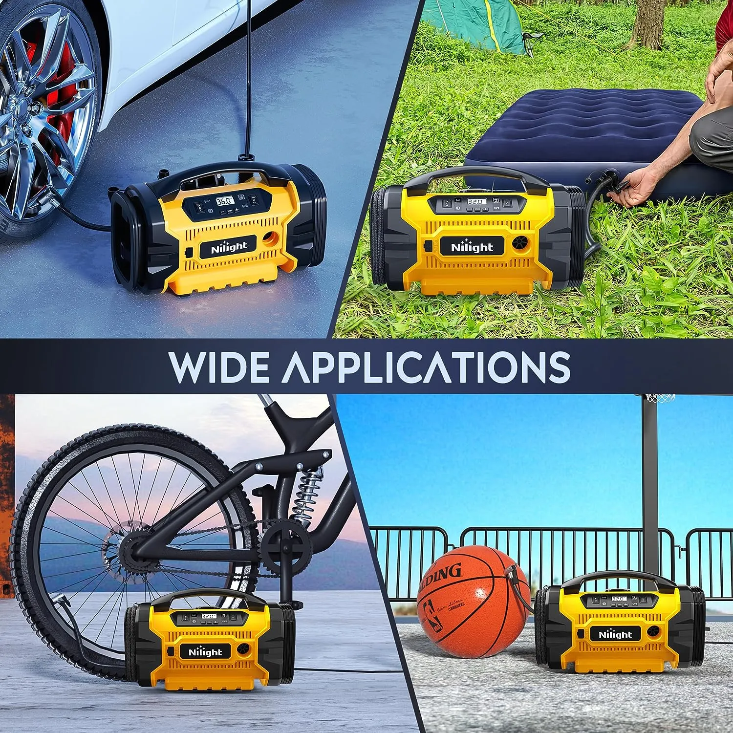 Tire Inflator Air Compressor AC/DC Dual Power 160PSI Rechargeable Battery