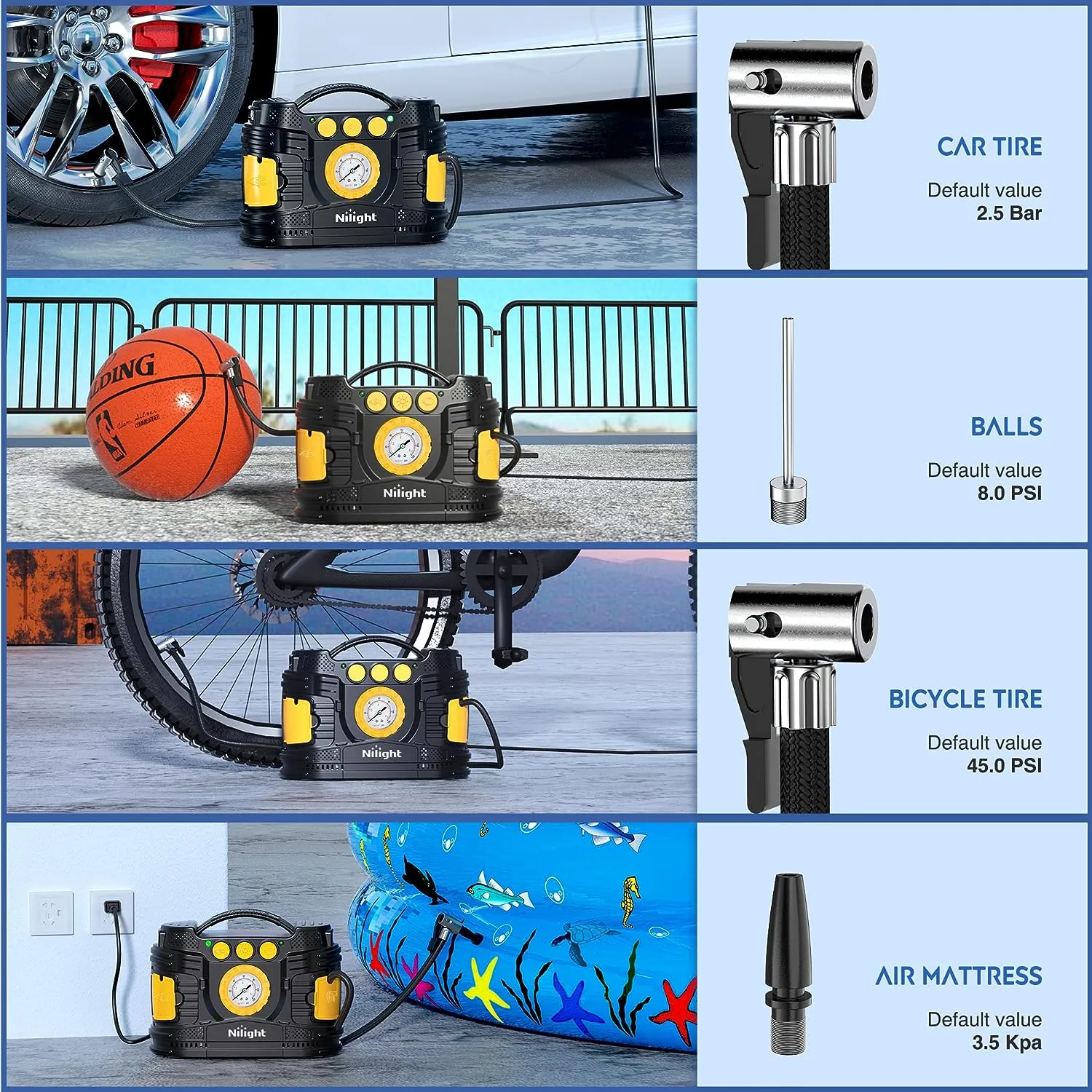 Tire Inflator Air Compressor AC/DC Dual Power Pressure Gauge