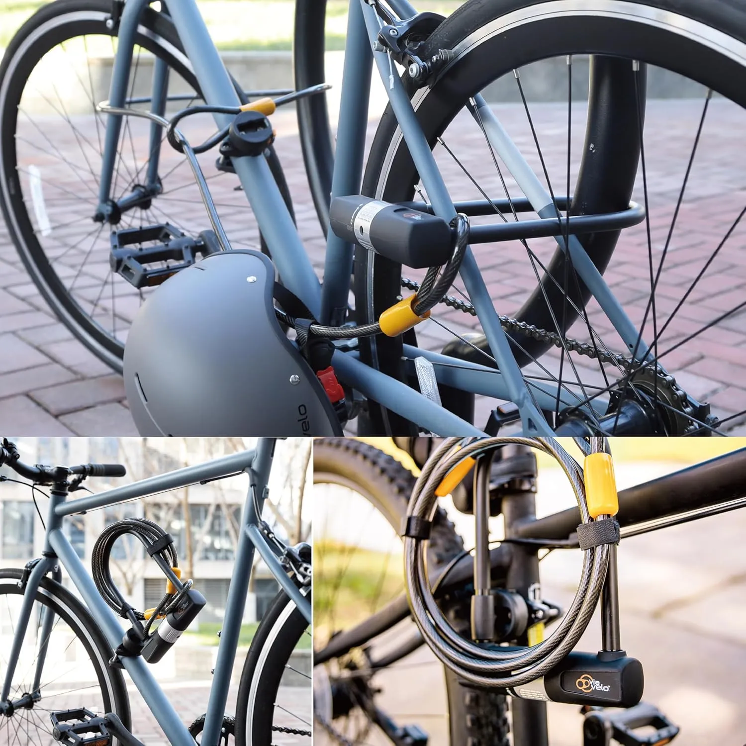 Via Velo 2 Bicycle U-Lock Set, Same Key System 4 Keyed Alike Keys, Heavy Duty Sold Secure 14mm Shackle and 10mm x 1.8m Cable with Mounting Bracket for Road Bike Mountain Bike Folding Bike