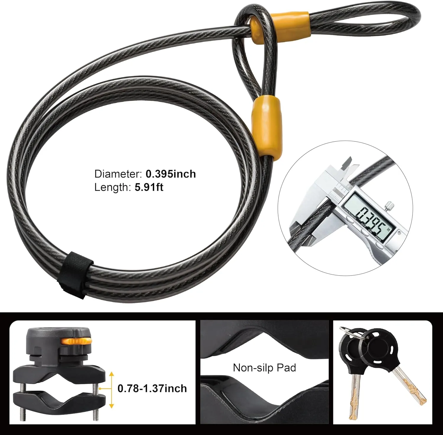 Via Velo 2 Bicycle U-Lock Set, Same Key System 4 Keyed Alike Keys, Heavy Duty Sold Secure 14mm Shackle and 10mm x 1.8m Cable with Mounting Bracket for Road Bike Mountain Bike Folding Bike