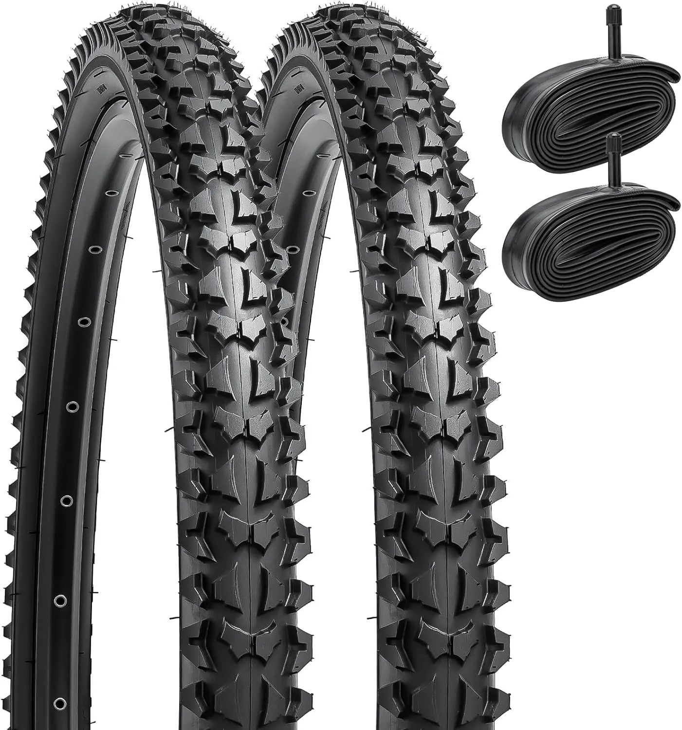 YUNSCM 2-PCS 26" Mountain Bike Tires 26 x 1.95/53-559 and 26" Heavy Duty Bike Tubes AV32mm Schrader Valve Compatible with Off Road Bike 26x1.90 26x1.95 26x2.0 Bicycle Tires and Tubes (Y-765)