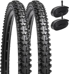 YUNSCM 2-PCS 26" Mountain Bike Tires 26 x 1.95/53-559 and 26" Heavy Duty Bike Tubes AV32mm Schrader Valve Compatible with Off Road Bike 26x1.90 26x1.95 26x2.0 Bicycle Tires and Tubes (Y-765)